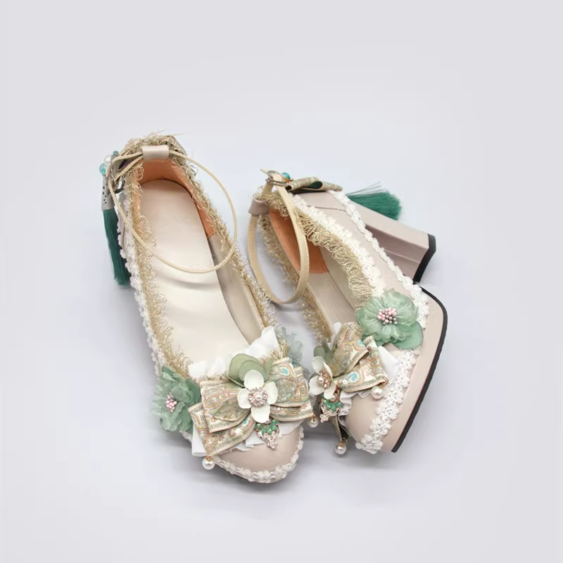 Retro Flower Lolita Heels Shoes SE22679