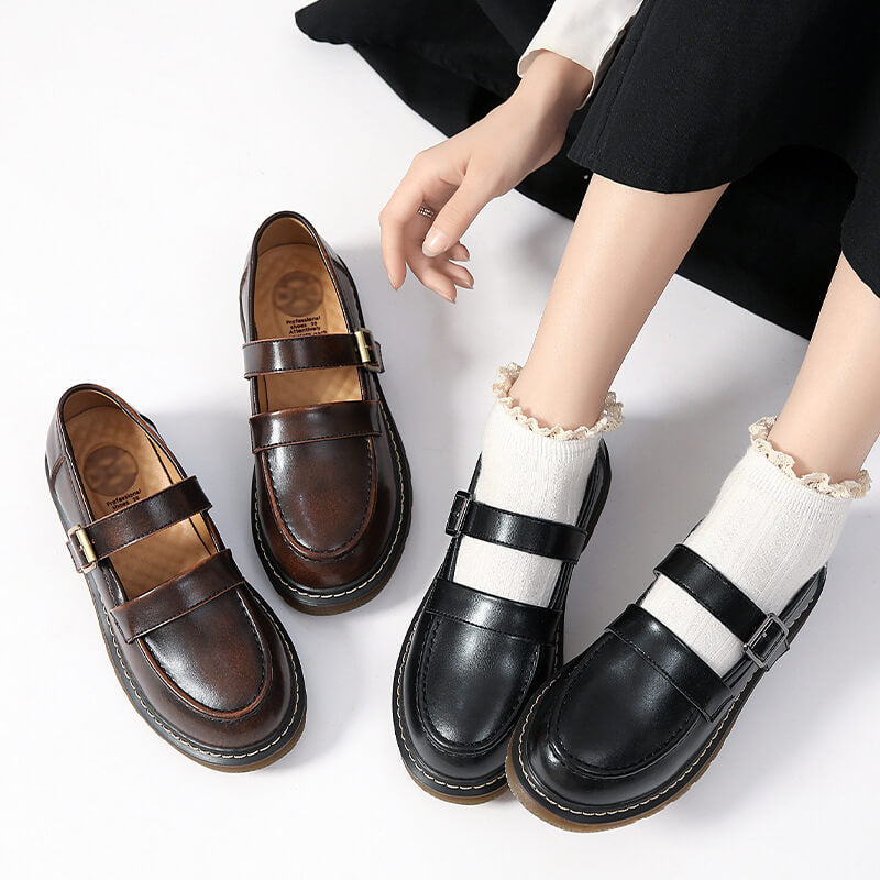 Round Toe Buckle Flat Shoes SE21782