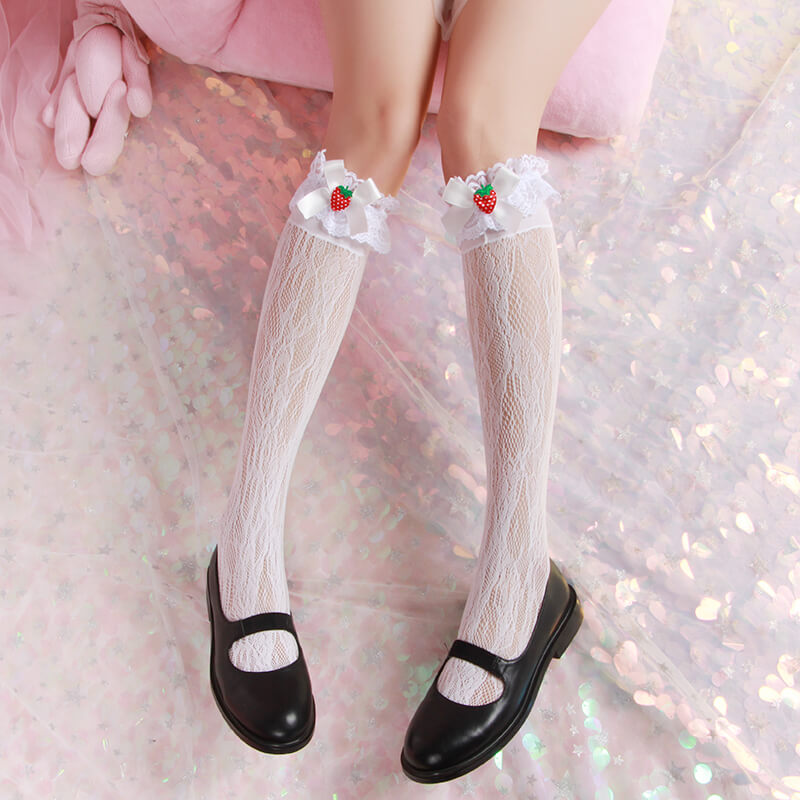 Strawberry Lace Bow Socks SE20572