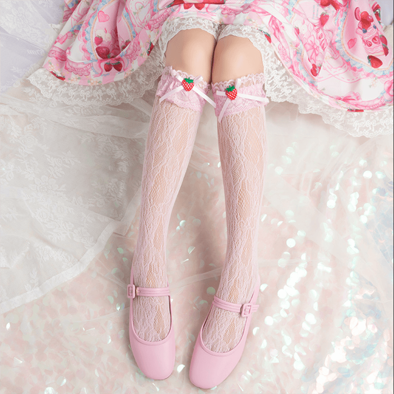 Strawberry Lace Bow Socks SE20572