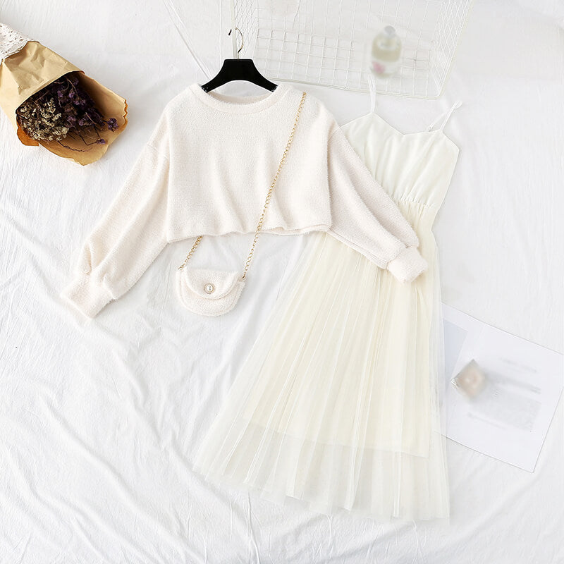 Sweater Strap Dress Set SE21818