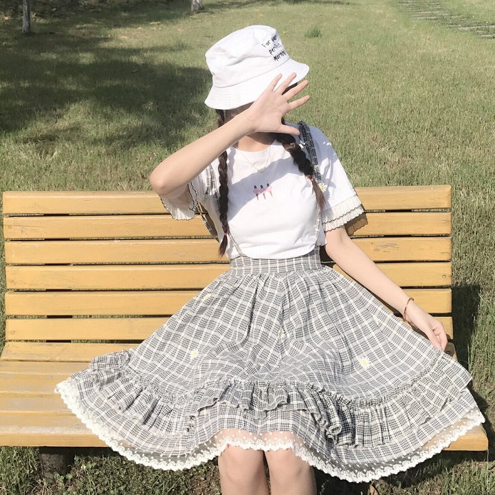 Sweet Grid Straps Skirt SE21558