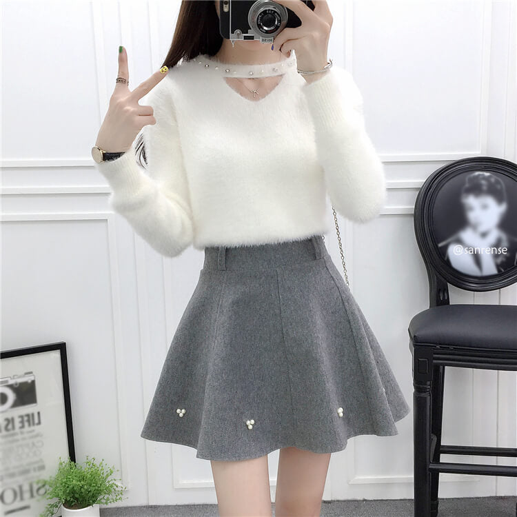 Sweet Mohair Sweater Woolen Skirt Set SE9627