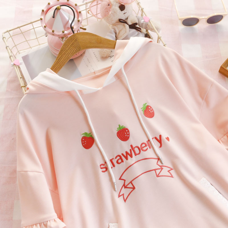 Sweet Strawberry Embroidery Hoodie SE20279