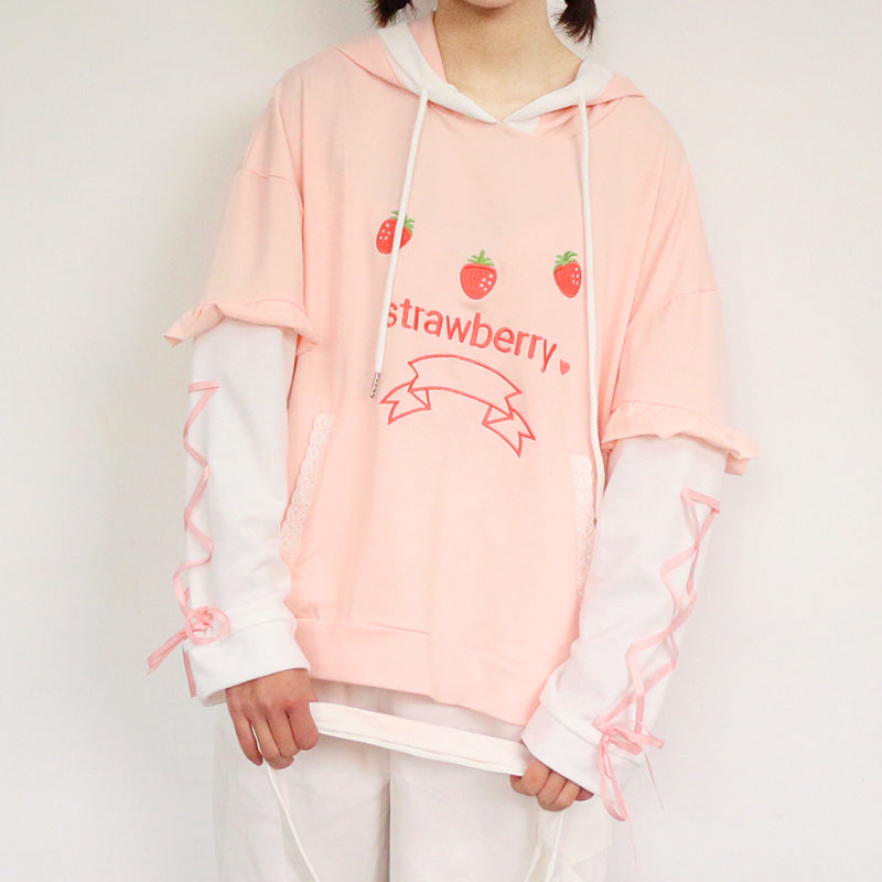 Sweet Strawberry Embroidery Hoodie SE20279