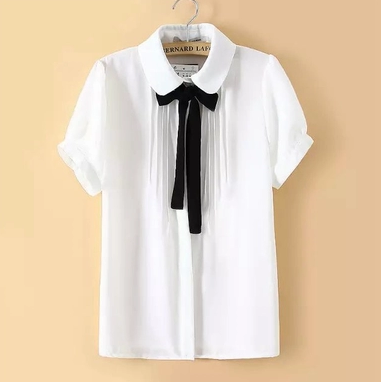 Cute students bowknot tie sweet chiffon blouse