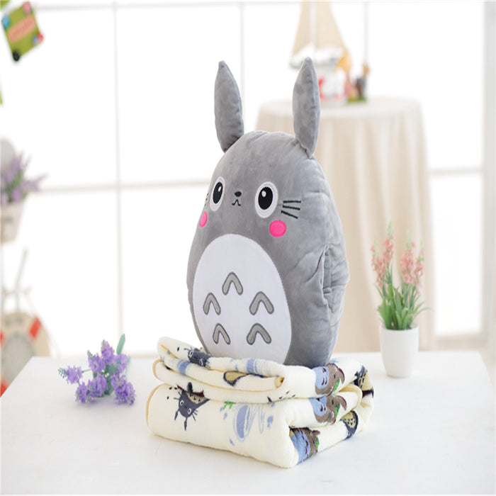 Gray/Pink Cartoon Pillow + Blanket SE11021