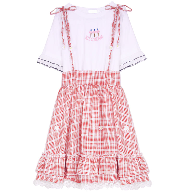 Sweet Grid Straps Skirt SE11119