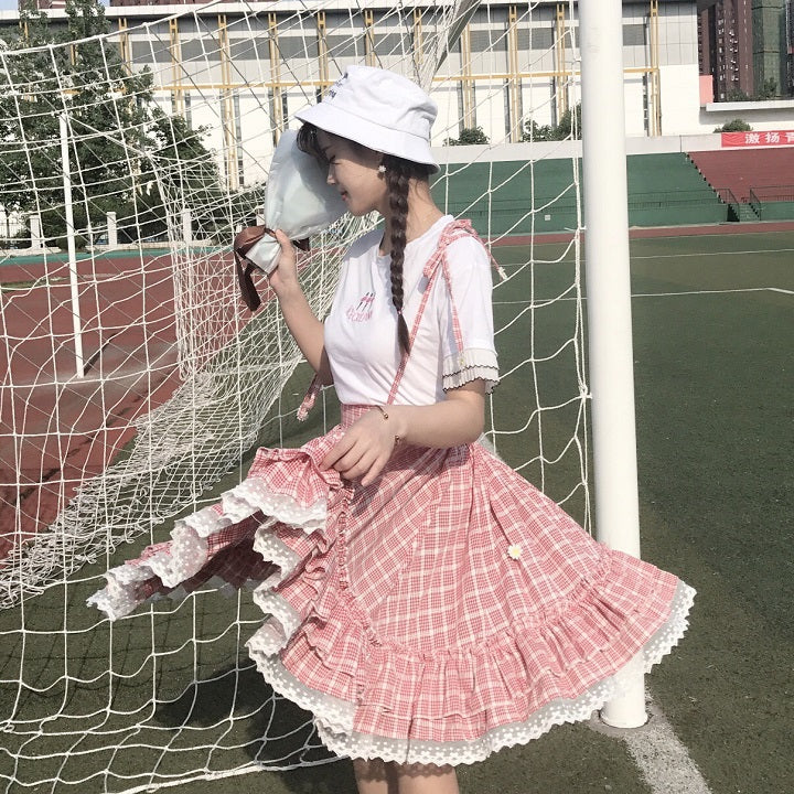 Sweet Grid Straps Skirt SE11119