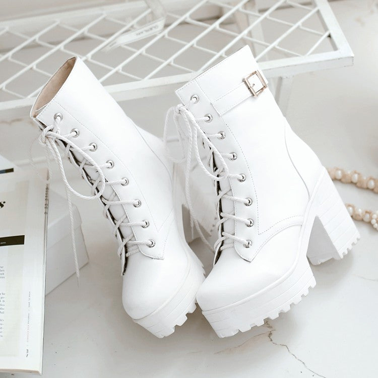 Black White Lace up Boots SE10308