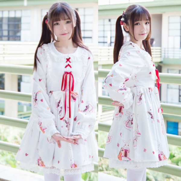 Red/White Bunny Printed Dress SE10577