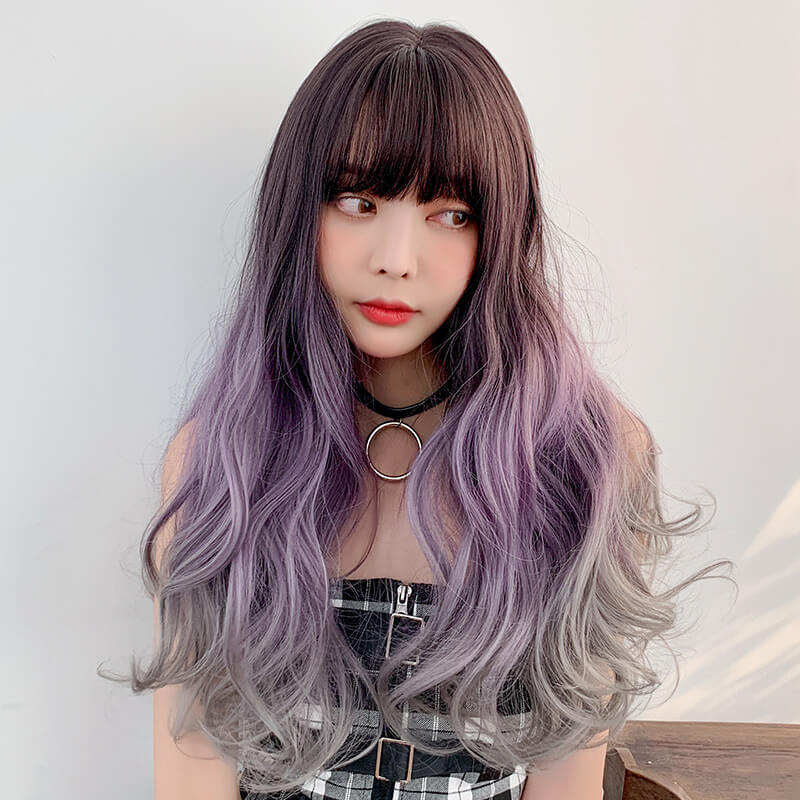 Wavy Purple Gray Gradient Wig SE20440