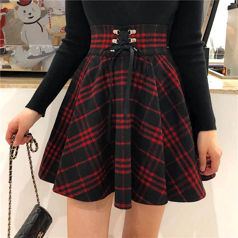 Woolen High Waist Plaid Skirt SE20218