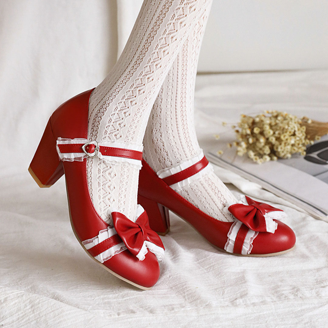 Lolita Lace Bow Heels Shoes SE23032