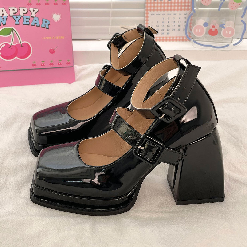 Pu Buckle Chunky Heels Shoes SE22640