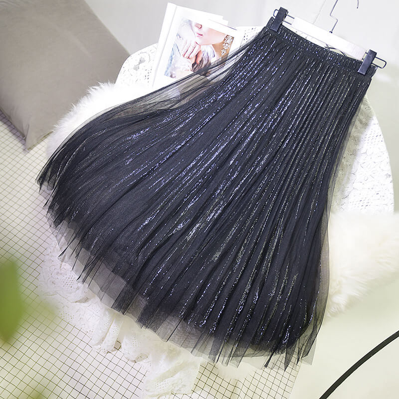 Japanese Sequin Mesh Pleated Skirt SE20369