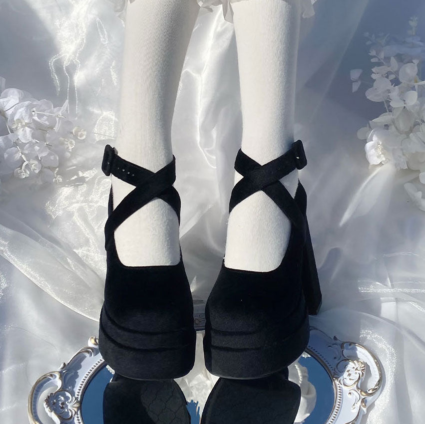 Bow Velvet High Heels Shoes SE23084