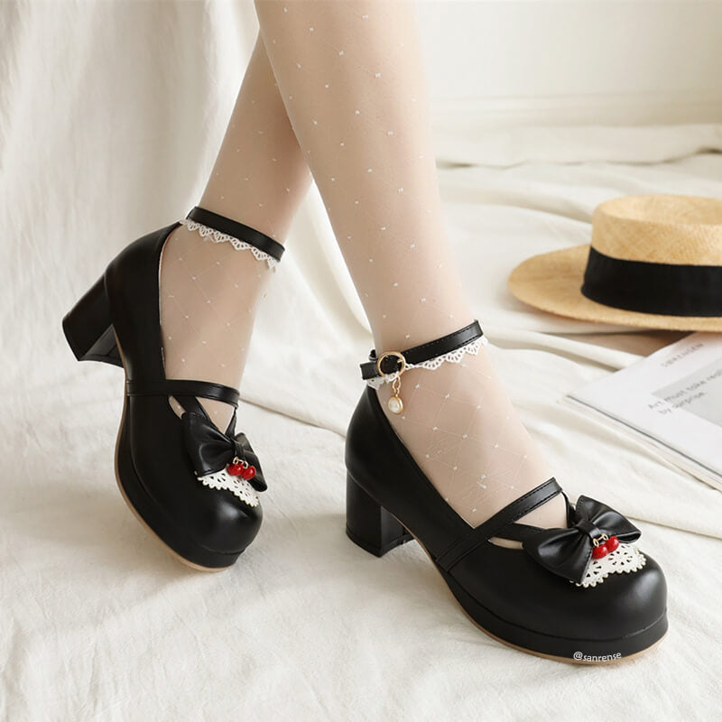 Lace Flower Lolita Bow Shoes SE21481