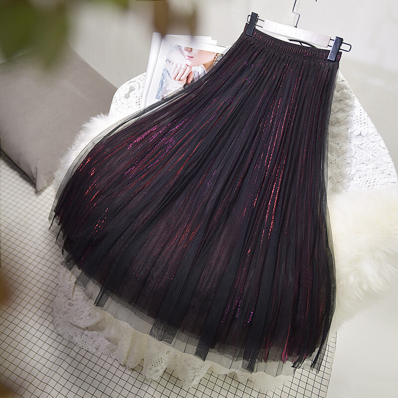 Japanese Sequin Mesh Pleated Skirt SE20369