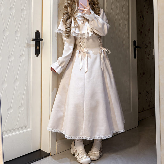 Lolita Lace Bow Dress Vintage Princess Style Midi Dress for Women SE23968
