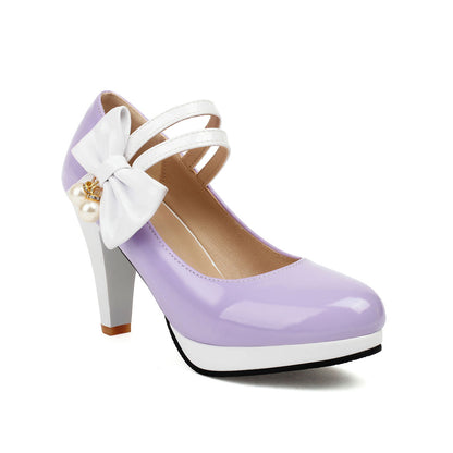 Colorblock Bow Heels Shoes SE23190