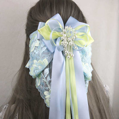 Blue Flower Long Tail Bow Hair Pin SE23052