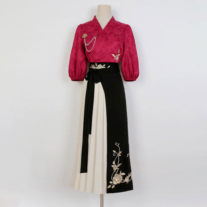 Rose Flower Shirt Skirt Set SE23024