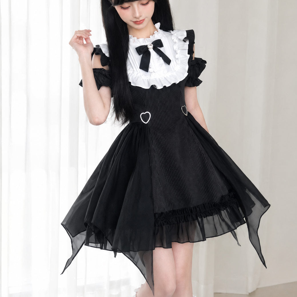 Gothic Lolita Ruffle Cold Shoulder Bow Dress SE23979