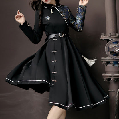 Black Retro Flower Button Dress SE22739