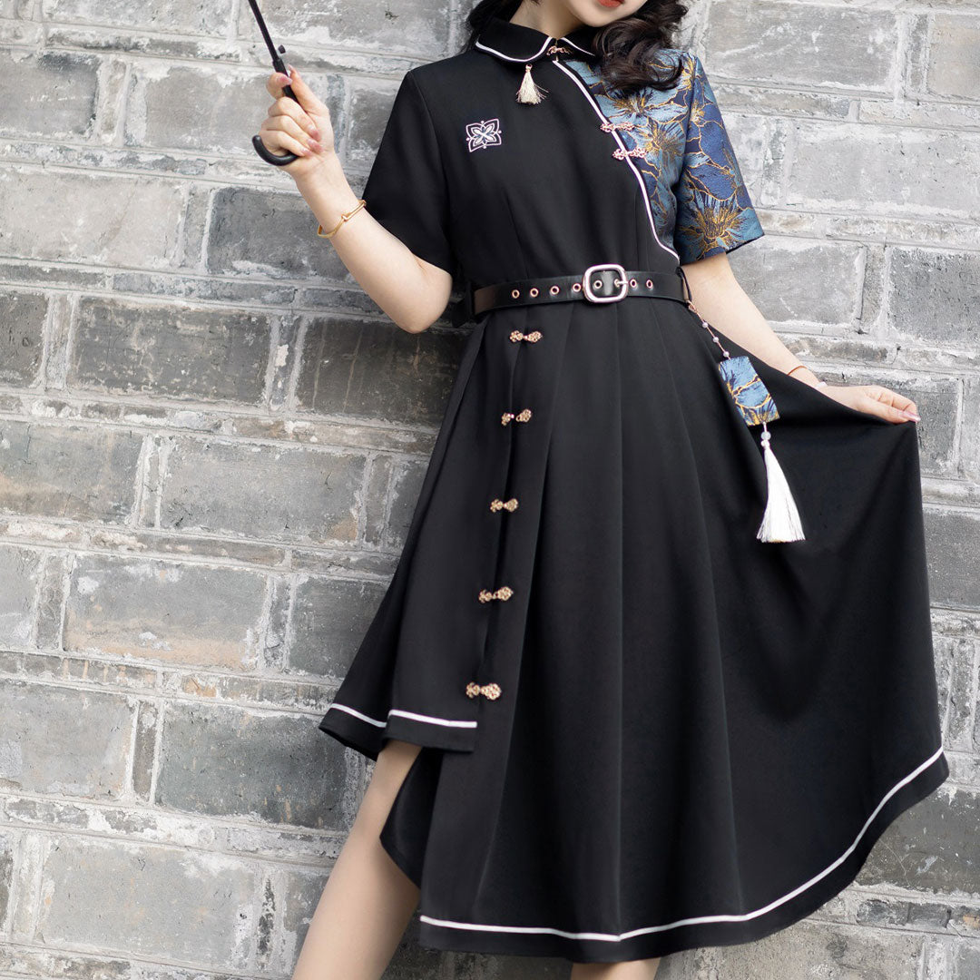 Black Retro Flower Button Dress SE22739