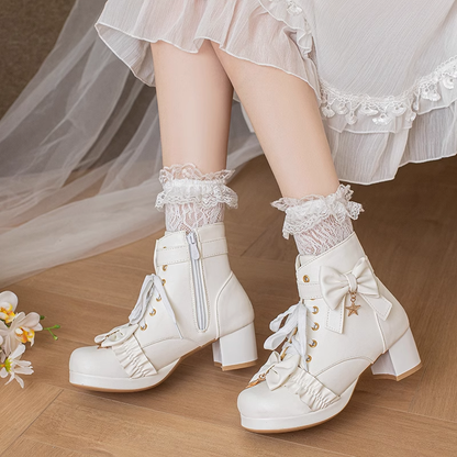 Star Bow Thick Heel Boots SE23028