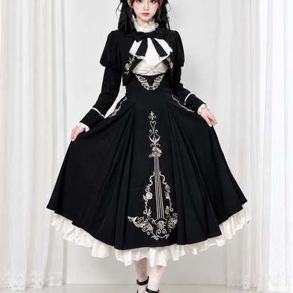 Violin Variation Gothic Lolita CLA Style 3-Piece Set with Embroidered Suspender Dress SE23990