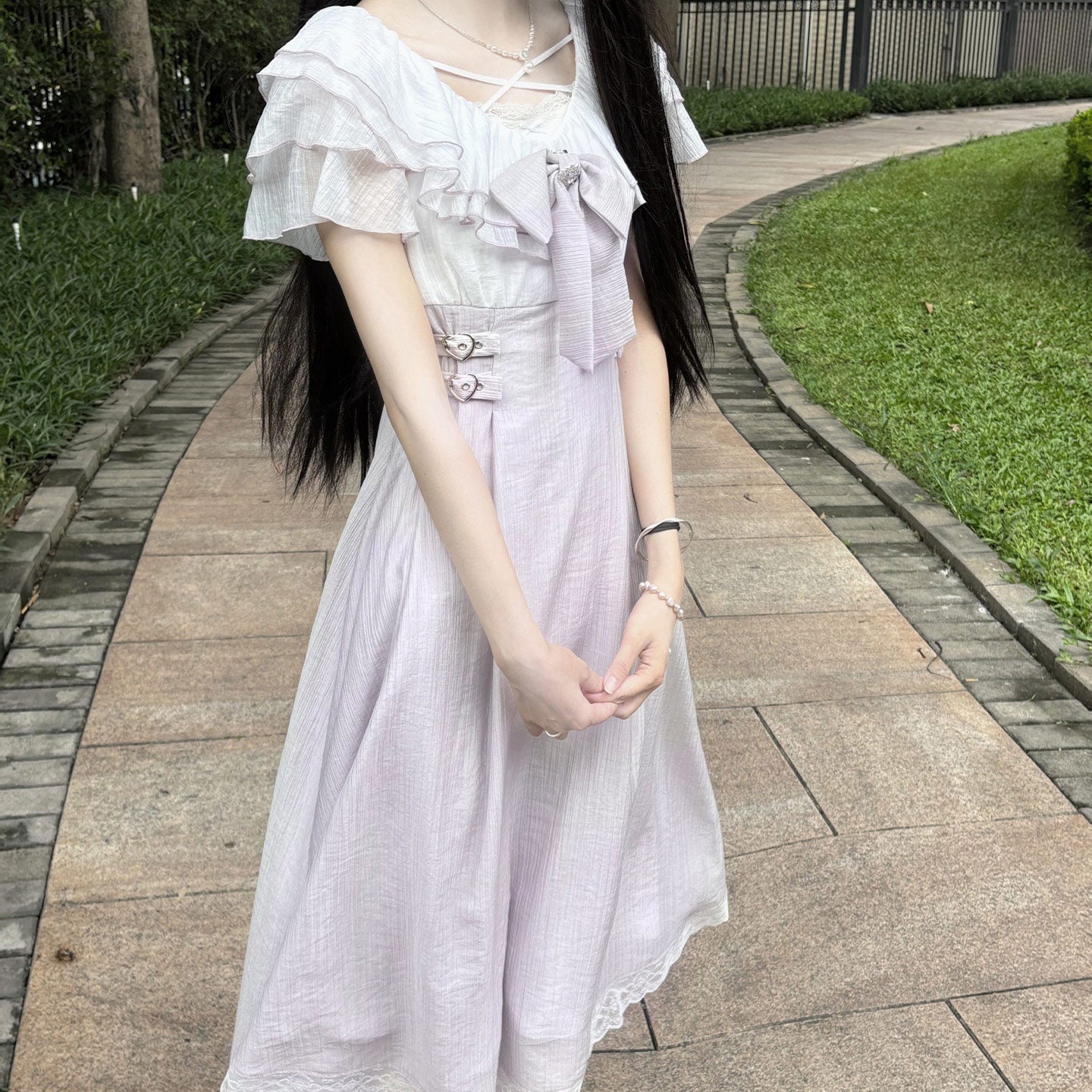 Lace Bow Ruffle Sleeve Lolita Midi Dress SE23967