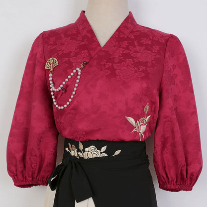 Rose Flower Shirt Skirt Set SE23024