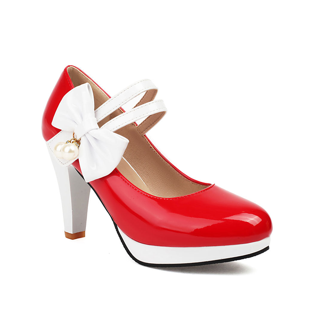 Colorblock Bow Heels Shoes SE23190