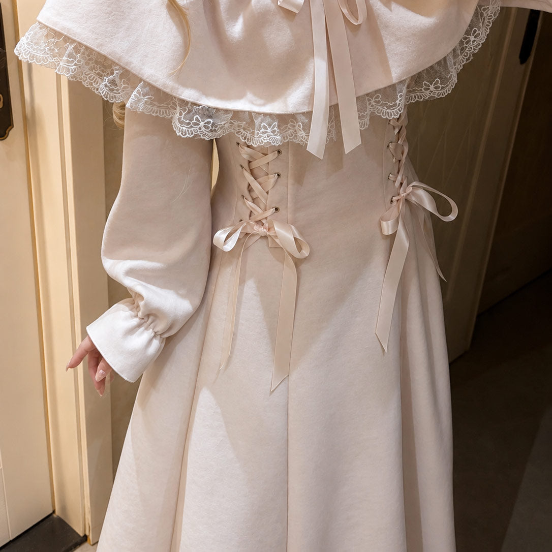 Lolita Lace Bow Dress Vintage Princess Style Midi Dress for Women SE23968