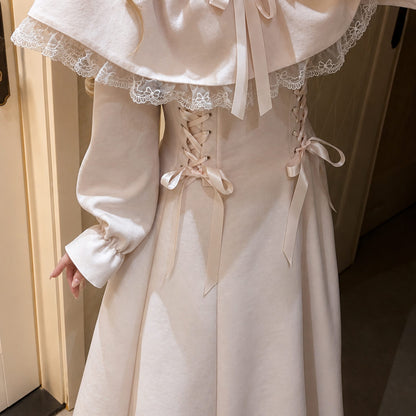 Lolita Lace Bow Dress Vintage Princess Style Midi Dress for Women SE23968