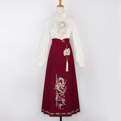 Loong Embroidery Shirt Flower Skirt Set SE23107