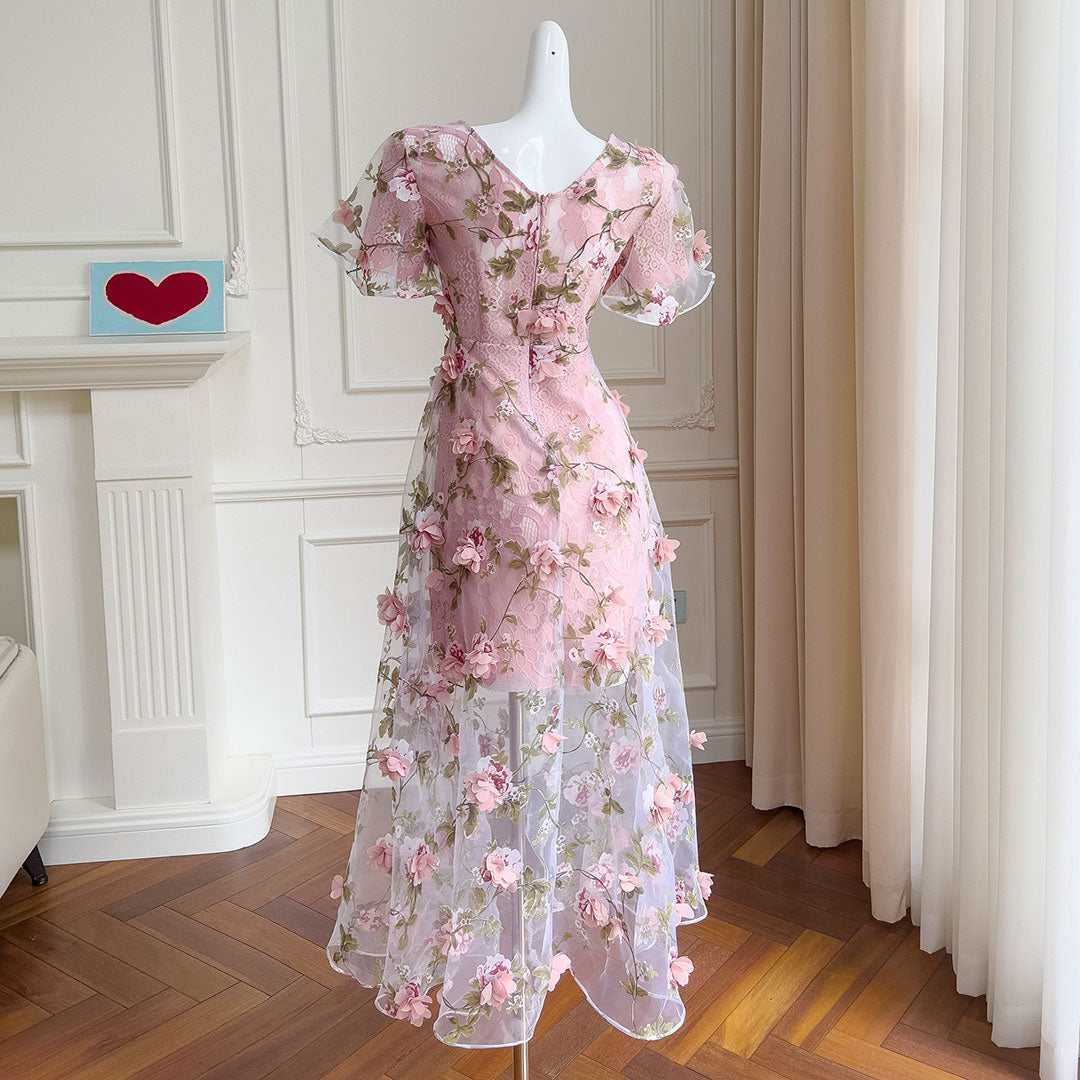 Organza Pink Lace Flower Dress SE22852