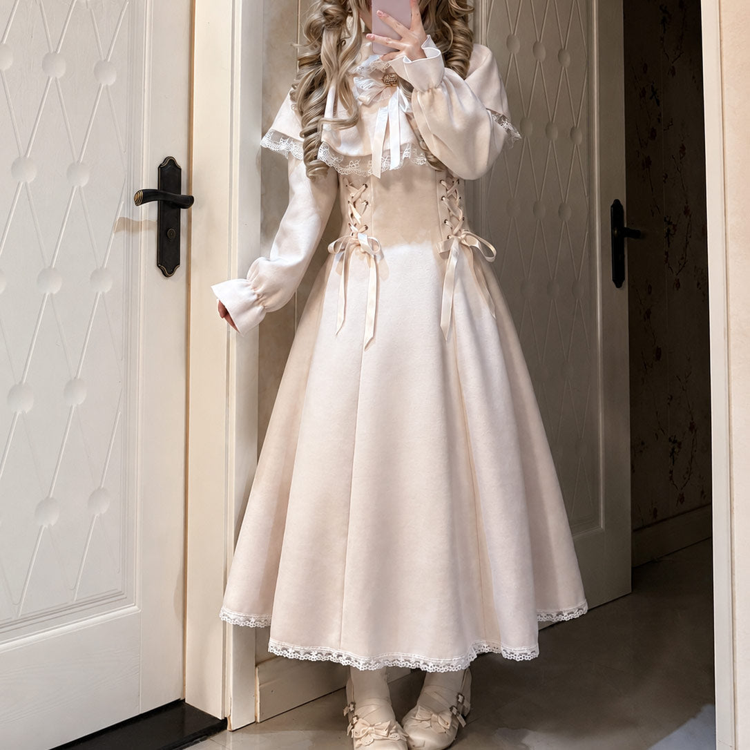 Lolita Lace Bow Dress Vintage Princess Style Midi Dress for Women SE23968
