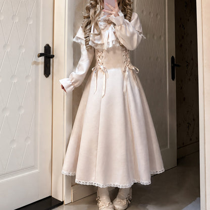 Lolita Lace Bow Dress Vintage Princess Style Midi Dress for Women SE23968