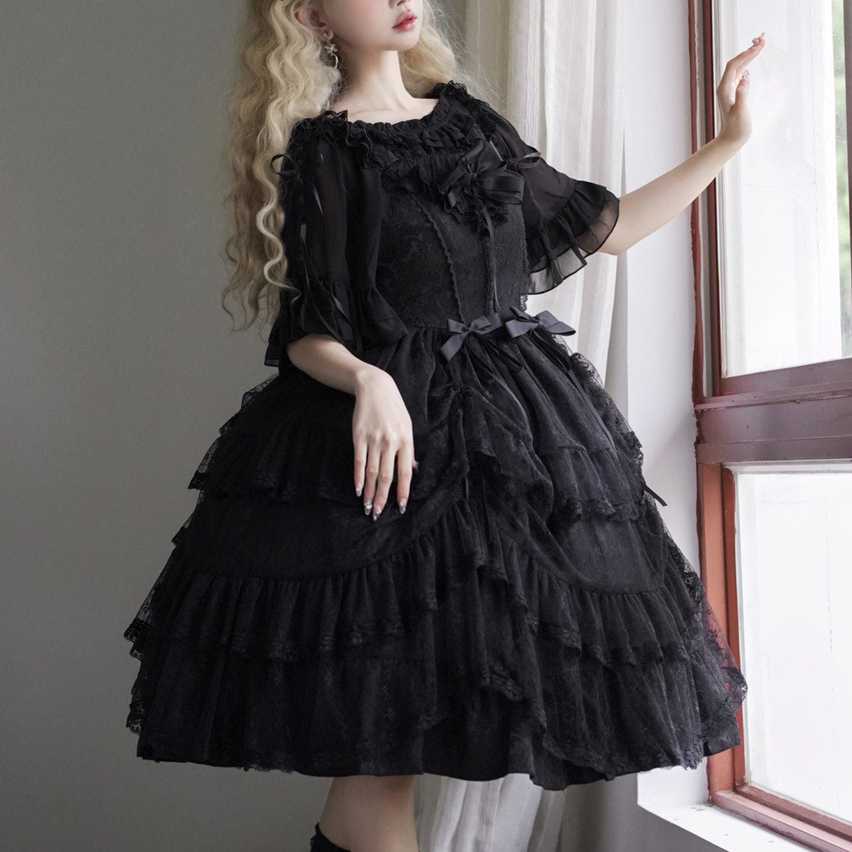 Black Lolita Bow Dress Set SE23959