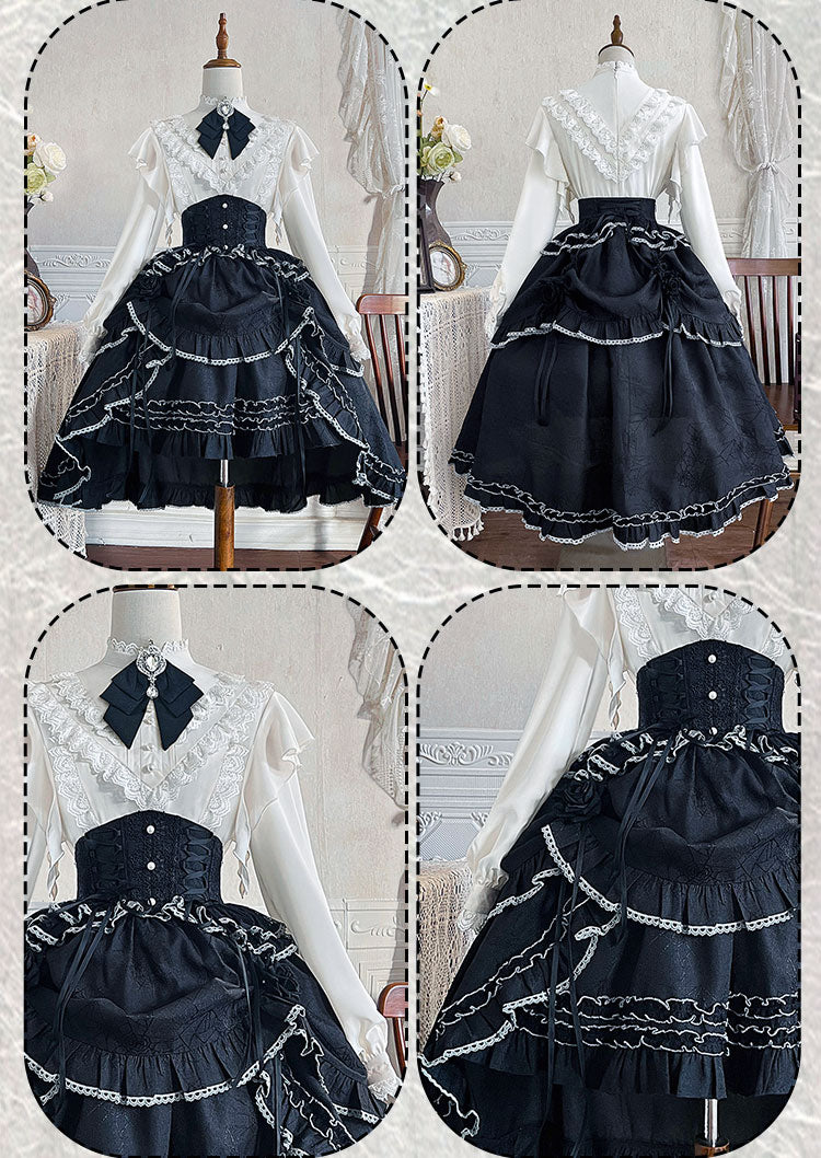 Floral Blouse Black Skirt Set SE23138