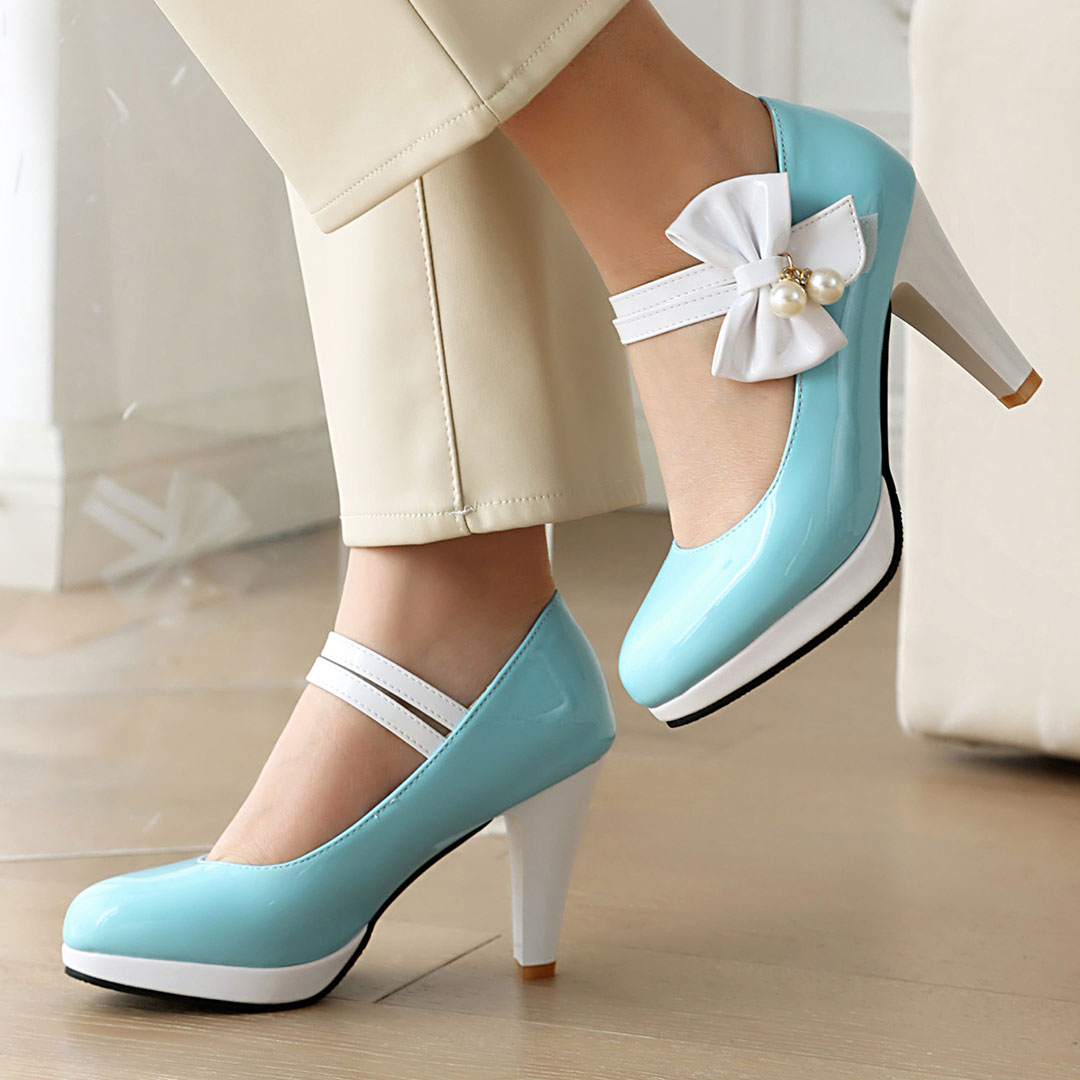 Colorblock Bow Heels Shoes SE23190