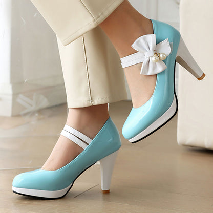 Colorblock Bow Heels Shoes SE23190
