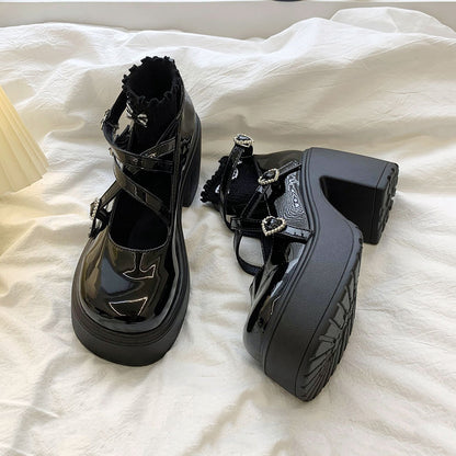 Black Round Toe Platform Shoes SE23167