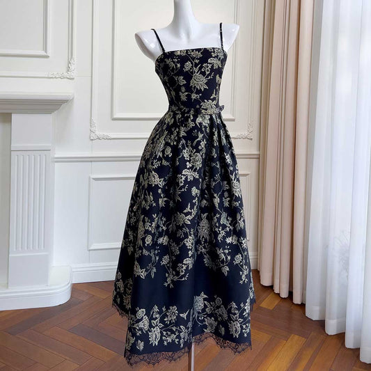 Lace Floral Black Dress SE23063