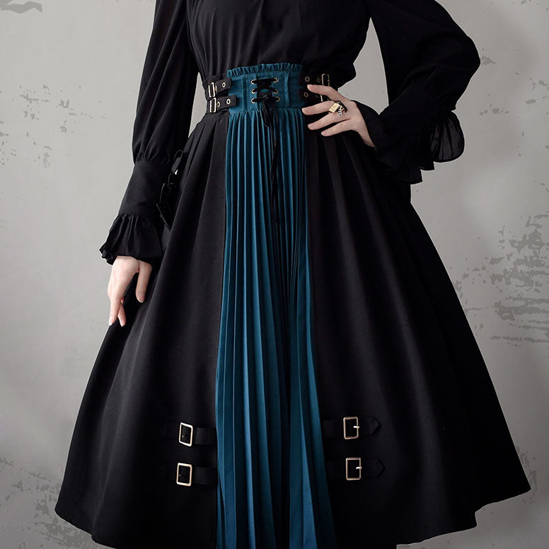 Black/Blue Panel Lace-up Skirt SE22781