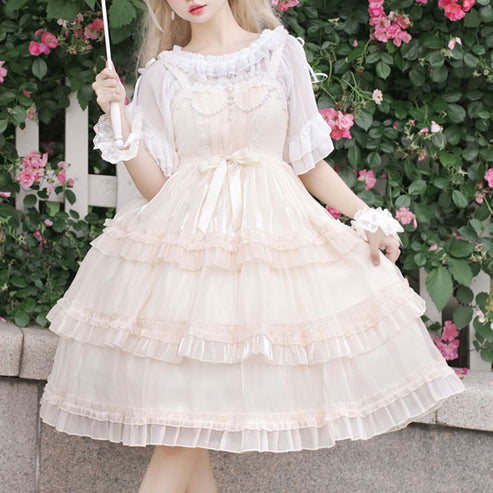 LACE BODICE DRESS W BOW ANKLE LENGTH