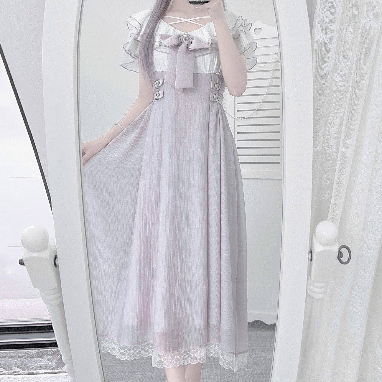 Lace Bow Ruffle Sleeve Lolita Midi Dress SE23967